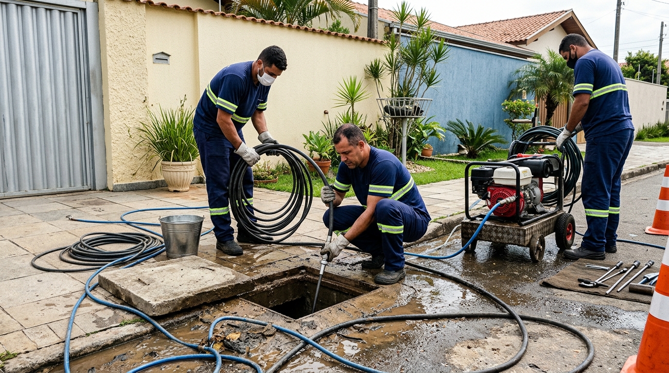 Desentupimento de esgoto residencial em Mogi das Cruzes-SP