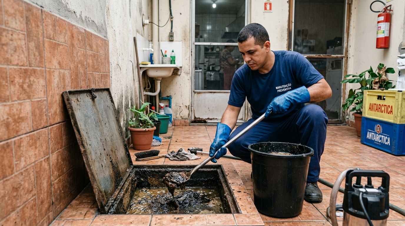 Equipe de limpeza de caixa de gordura em Mogi das Cruzes-SP